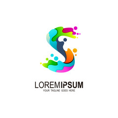 Fototapeta premium S logo and water drop design, Paint logo with letter S design template