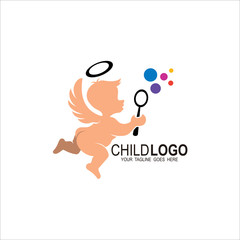 Cute little angel with wings, Baby angel logo, Fairy logo