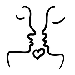 Illustration.Outline hand drawn illustration couple man and woman kiss.Cute doodle can be used for card, poster, modern design.Valentine's day concept.