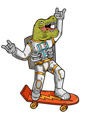 Obraz premium tyrannosaurus ride on skateboard in space suit