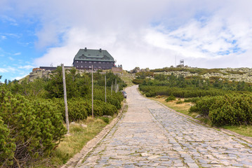Paved mountain trail to the shelter on Szrenica mountain