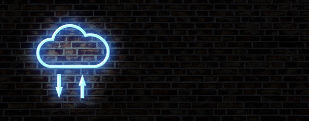 digital cloud on wall with neon lamp