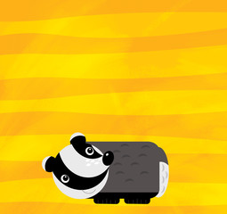 cartoon scene with farm animal badger on yellow stripes illustration