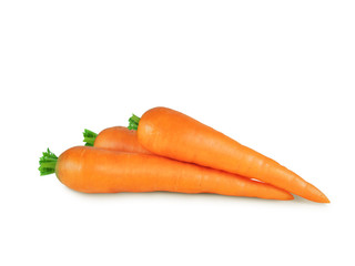 Three fresh carrots isolated on white background