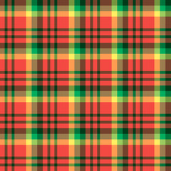Seamless pattern in bright red, green and light and dark yellow colors for plaid, fabric, textile, clothes, tablecloth and other things. Vector image.