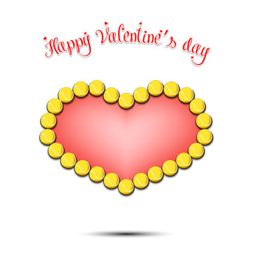 Happy Valentines Day. Heart made of tennis balls