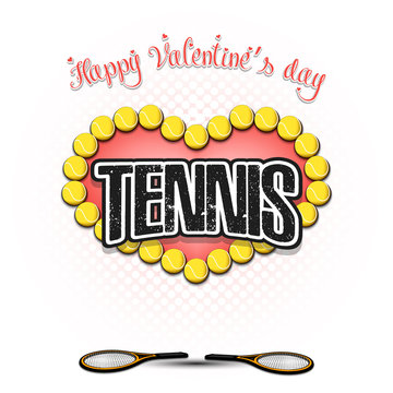 Happy Valentines Day. Heart made of tennis balls