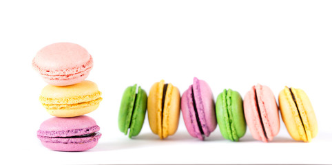 macaroon on white background. banner for patisserie