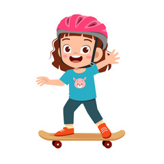 happy cute little kid girl play skateboard © Colorfuel Studio