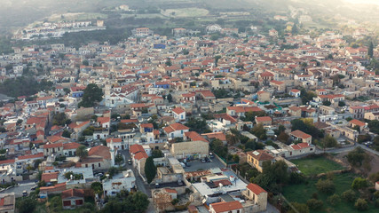 Fototapeta premium Aerial view from drone of old Lefkara village in Larnaca region, Cyprus. Beautiful ancient countryside in mountain mediterranean landscape.