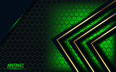 Dark background overlap layer with stripes golden Premium Vector