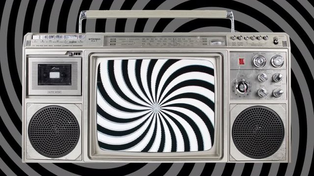 Animated retro televisions with psychedelic patterns.