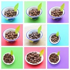  Coffee beans collage with colorful backgrounds