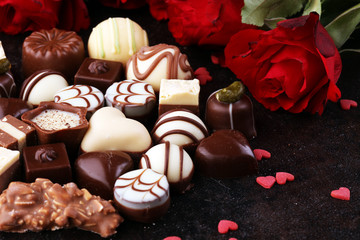 Chocolates Pralines and Roses Perfect Combination for the Woman You Love. Valentines Day