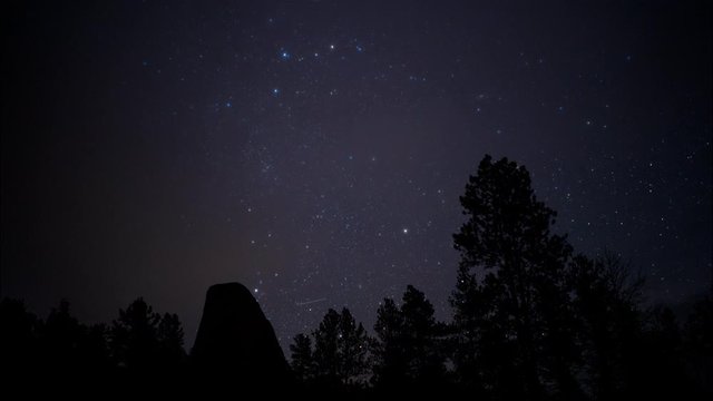 timelapse of Starry Night in storm inm Devils Tower National Momument, Wyoming