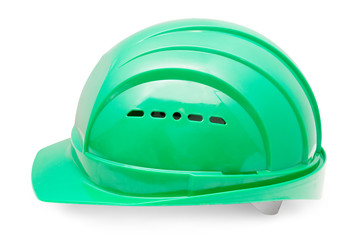 Green protective helmet isolated on white background