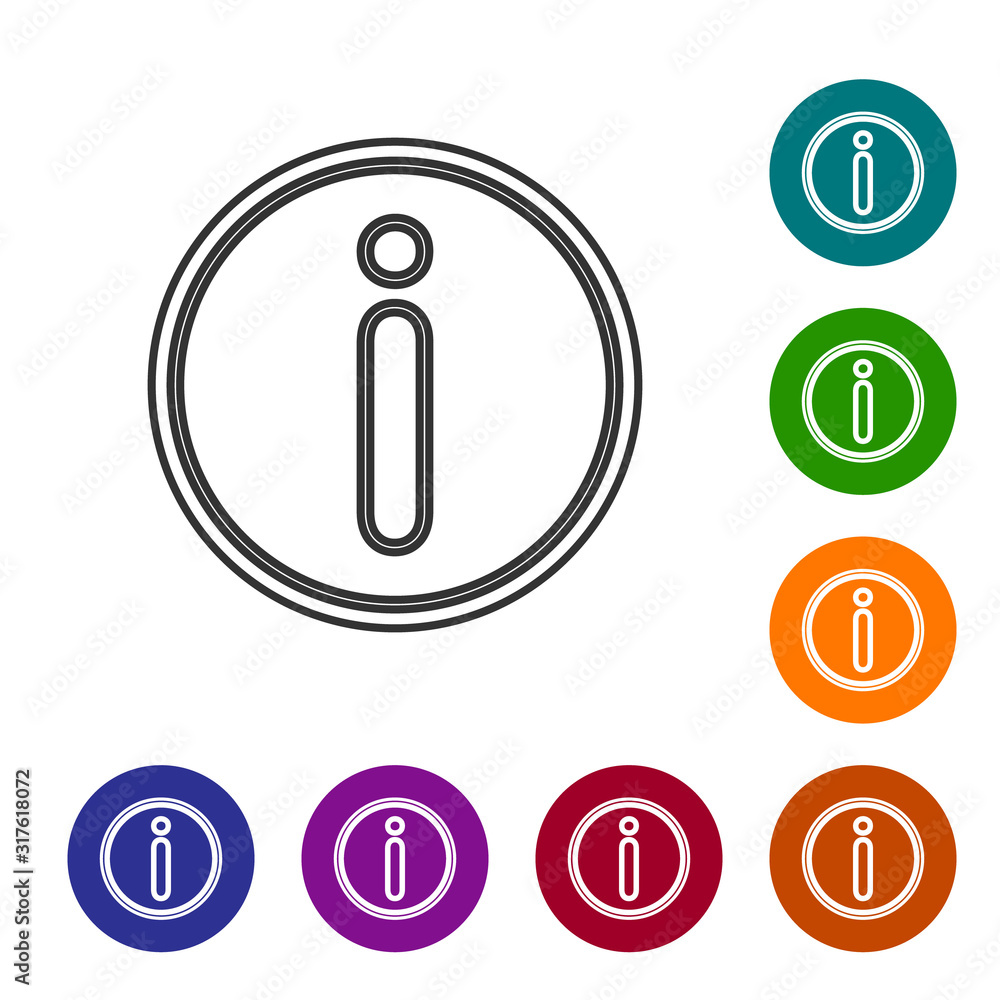 Poster grey line information icon isolated on white background. set icons in color circle buttons. vector i