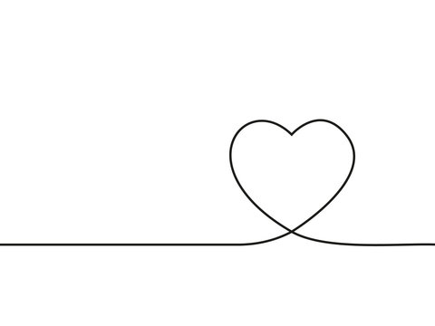 Valentines background with love heart one line drawing. Vector illustration.