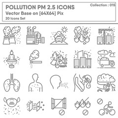 Pollution Dust PM 2.5 Icon Set, Icons Collection of Healthcare and Medical for Health Hazard Pollution Symbol. Climate Unhealthy and Sensitive for Human Breathing, Vector Illustration Concept Design.