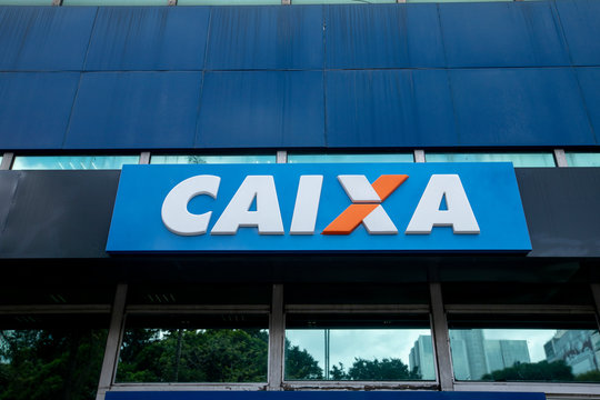 Sao Paulo, Brazil -  december 29 2019 - Building and logo of bank branch of Caixa Economica Federal ( CEF ). Is a financial institution, in the form of a public company of the Brazilian federal govern