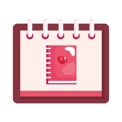 notebook with heart in calendar isolated icon