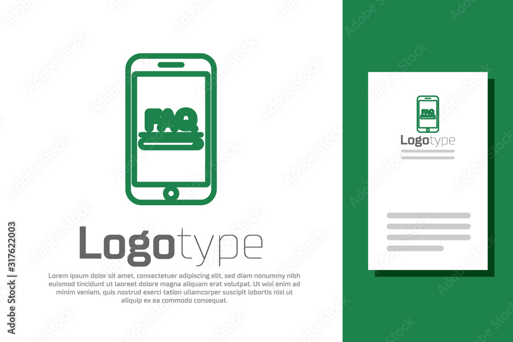 Poster green line mobile phone with text faq information icon isolated on white background. frequently aske