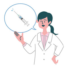 白衣　女性　女医　注射　予防接種