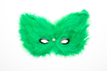 Green hairy carnival mask isolated on white background
