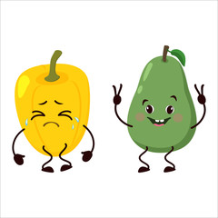Cartoon character sweet pepper, avocado.