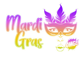 Obraz premium Mardi Gras, Carnival Party with Feather Mask, gretting card banner, poster, template, Flyer & brochure On white background, vector illustration, EPS10.