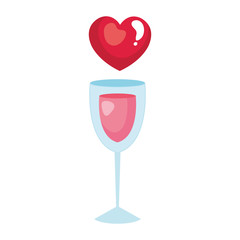 cute heart and cup glass with wine