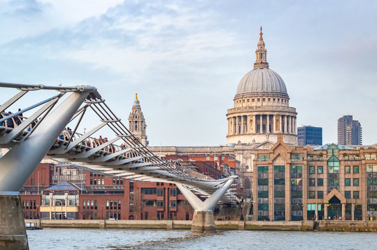 St Pauls Cathedral And The Millennium Bridge On A Winter Day In London	