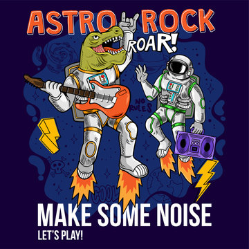 Dino T-rex And Spaceman Play Astro Rock