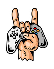 Hand which keep modern gamepad joystick © Oleksii