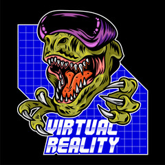 T rex dinosaur gamer play virtual arcade
