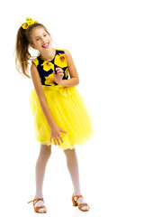 Elegant girl in a dress.Isolated on white background.