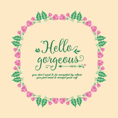 Seamless pattern of leaf and floral frame with unique style, for hello gorgeous card concept. Vector