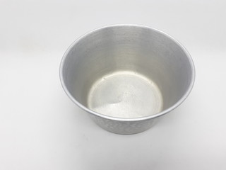 Silver Metallic Stainless Steel Cooking Pan for Kitchen Utensils in White Isolated Background