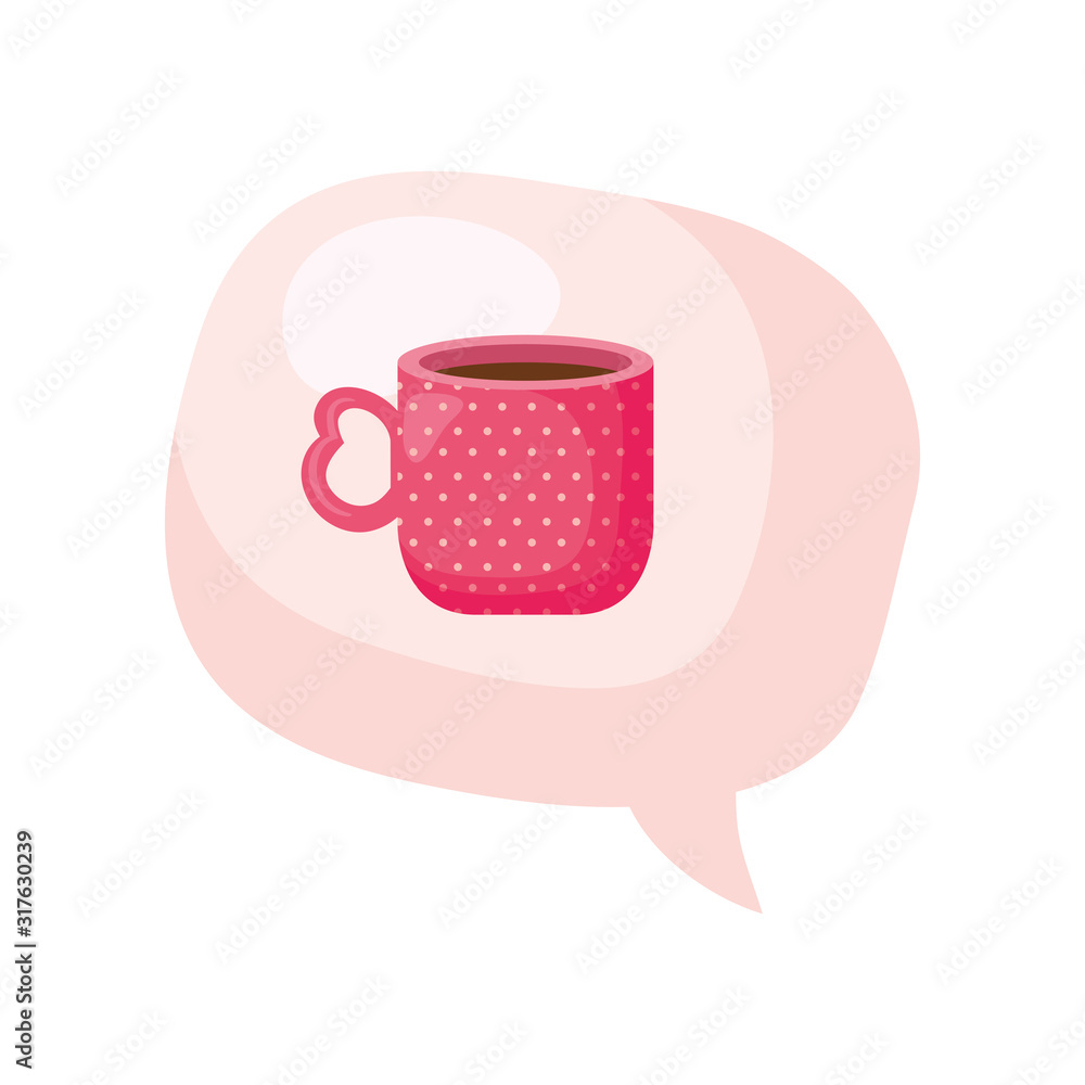 Poster cup coffee in speech bubble isolated icon