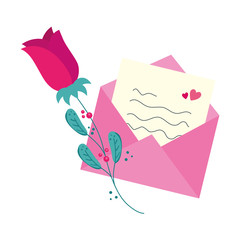 envelope mail with rose flower isolated icon