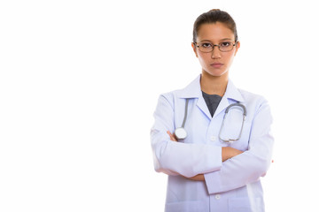 Fototapeta premium Young beautiful woman doctor with arms crossed