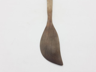 Beautiful Natural Dark Brown Wooden Spoon Spatula in White Isolation Background