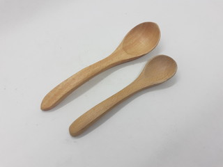 Beautiful Cute Luxury Traditional Handmade Eating Cutlery Wooden Spoon Set for Dining Kitchen Appliances in White isolated Background