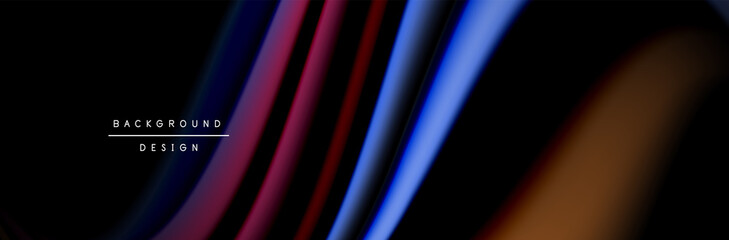 Сolorful flow poster. Wave liquid lines and shapes in black color background. Vector Illustration