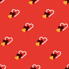 Valentine day red hearts background, vector seamless pattern