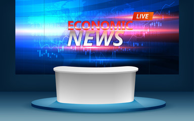 economic news on the lcd tv in the news studio	