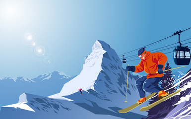Snow ski on snow mountain	 - obrazy, fototapety, plakaty
