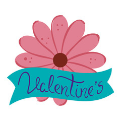 valentines lettering in ribbon with flower