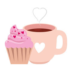 cup coffee with cupcake isolated icon