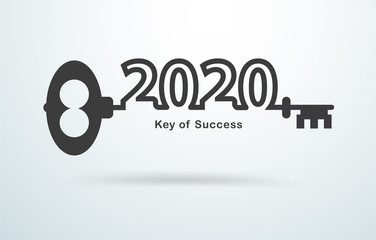 Old door key with 2020 new year text number creative design, Business success strategy plan inspiration, Vector illustration layout template